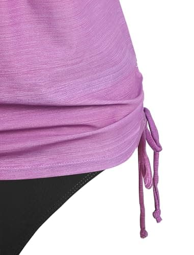 ZAFUL Two Piece Tankini Swimsuit for Women High Waisted Tummy Control Bathing Suit Double Up Tankini Set 1-Light Purple XL - Thumbnail 2