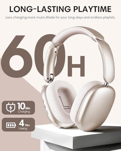 Wentronic Y02 Active Noise Cancelling Headphones, Wireless Over-Ear Bluetooth 5.4 Headphones, Multiple Modes, 60H Playtime,Hi-Res Audio,Big Bass,Foldable Lightweight for Travel Home Office, Starlight - Thumbnail 5