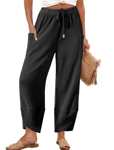 Bsubseach Wide Leg Pants Woman Elastic Waist Drawstring Palazzo Harem Pants Sweatpants with Pockets Black 2XL - Image 1