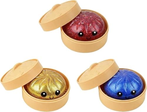 Dumpling Squishy Toy, Dumpling Squishy Mystery Box, Easter Basket Stuffers, Squeeze Dough Ball Stress Relief Hand Toys with Food Steamer Stretchy Desk Toys