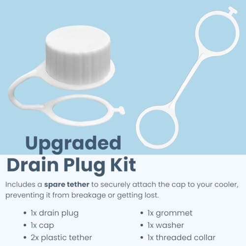 telehybrid 2 Pack Cooler Drain Plug Replacement Kit for Igloo,Ice Chest Drain Plug with Tethered Caps for Igloo 50-165 Qt Coolers,Cooler Accessories Replace Part - Thumbnail 5