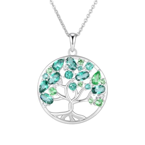 Tree of Life Necklace Jewelry Gifts - Family Tree Necklace Circular Pendant Zircon Leaves Energy Adjustable Chain Valentines Day Mothers Day Birthday Anniversary for Women Mom Wife Grandma (Green) - Image 1