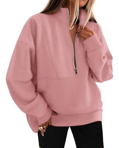 KIRUNDO Sweatshirt for Women 2026 Fall Half Zip Pullover Oversized Fleece Mock Neck Hoodies Fashion Outfits Winter Clothing(Pink, XX-Large) - Image 1