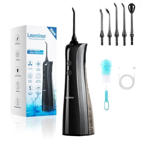 Leominor Water Dental Flosser - 5 Modes Cordless Portable Oral Irrigator, IPX7 Waterproof, Rechargeable Teeth Cleaner Upgrade Datchable Tank Professional Flossing Cleaning Pick for Home Travel (Black) - Image 1