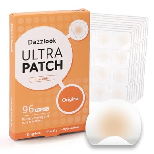 Dazzlook Ultra Pimple Patches - Hydrocolloid Acne Patch for Covering Zits and Blemishes Breakouts Spot Acne Dots Stickers for Face and Skin (96 counts) 2 Sizes Day and Night Use - Image 1