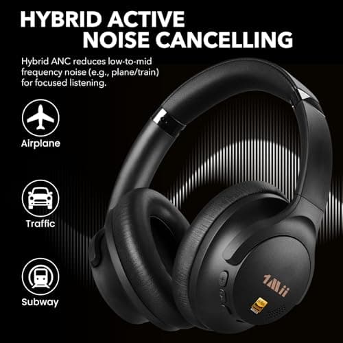 1Mii Y8+ Hybrid Active Noise Cancelling Headphones, 100H Ultra Playtime, Bluetooth 6.0 Over Ear, Wireless Hi-Res Audio & Deep Bass, Comfort for Travel & Home Office, AI Chat & Custom EQ via APP, Black - Thumbnail 4
