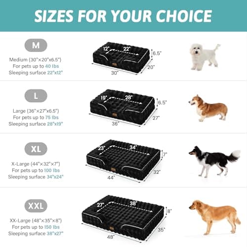 COZY KISS Orthopedic Dog Bed for Extra Large Dog 44x32 inch, XL Faux Fur Pet Sofa, Bolster Foam Bed with Sides, Non-Slip and Egg-Crate Big Dog Couch Bed with Washable Removable Cover, Black - Thumbnail 3