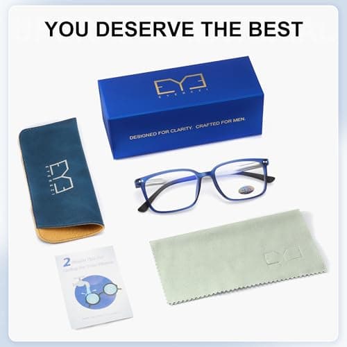 EYEREZI Reading Glasses for Men Square Lightweight TR90 Frame mens Accessories Computer Anti Blue Light Blocking Readers with Spring Hinge,2.5x Blue - Thumbnail 6
