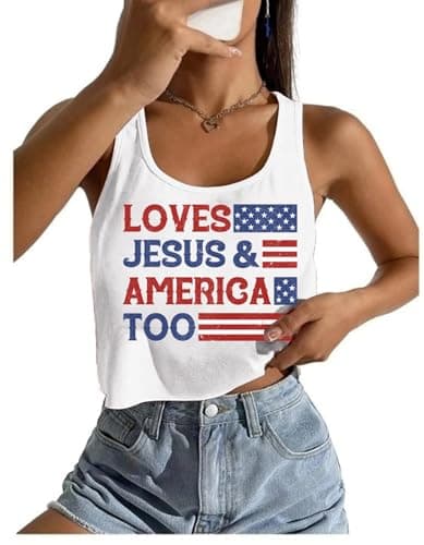 American Flag Crop Top for Women 4th of July Tank Tops USA Independence Day Patriotic Stars Stripes Sleeveless Vest T Shirt - Image 1