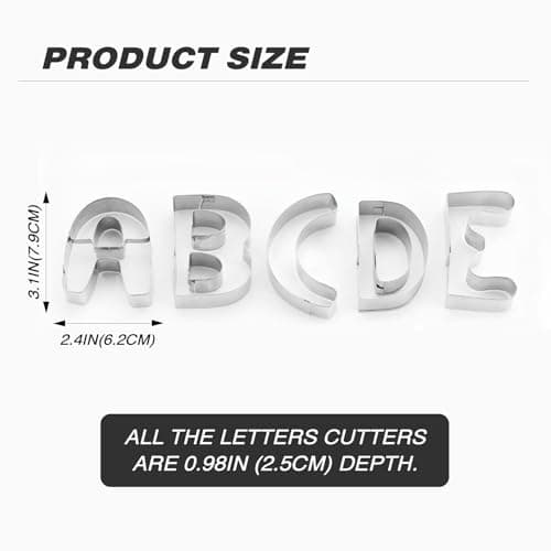 Alphabet Letter Cookie Cutter Set (A - Z)- 26 Pcs Large Stainless Steel Letters Fondant Cutter Set Biscuit Dough Mold Tools for Birthday, Christmas, New Year and Holiday Party Decorations (Gift Box) - Thumbnail 4