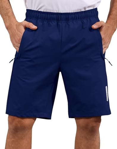 Hioutdoor Mens Shorts Waterproof Quick Dry Slim Fit Athletic Running Gym Training Zipper Pockets for Basketball Tennis Hiking Workout Swim Trunks Navy Blue 2XL - Image 1