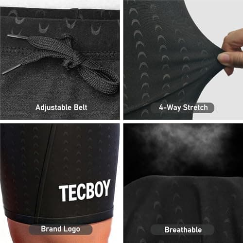 TECBOY Swim Jammers for Men, Compression Mens Square Leg Swimsuit Athletic Swimwear Jammer Youth Endurance Pant Tech Bathing Suit Shorts Swimming Briefs for Racing Training Quick Dry Black Size 28 S - Thumbnail 5