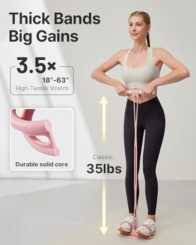 YOTTOY Pedal Resistance Band, Thick Elastic Tension Rope with Handles, Sit-Up Pull Rope Fitness Equipment for Leg, Arm, Abs, Waist, Home Gym & Yoga Training for Women & Men (Pink, 35 pounds) - Thumbnail 3