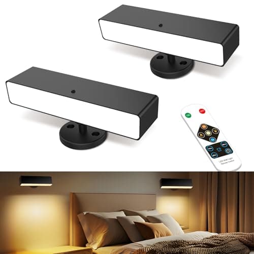 iThird Rechargeable Battery Operated Wall Sconce Set of 2: Wireless Black Wall Lights Battery Powered Magnetic 360° Rotation Cordless Scone Adhesive LED Wall Mount Lamp for Bedroom Reading Picture RV - Image 1