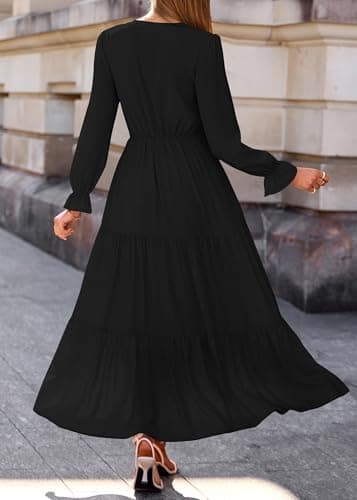 Lazysmile Long Sleeve Dress for Women Black - Thumbnail 2