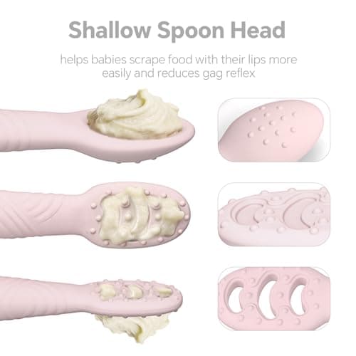 Baby Spoons Self-Feeding 6+ Months, 6 Pack Silicone Training Spoon Set for Baby Led Weaning, 3-Stage & Easy Grip First Utensils for Toddlers Learning Eating Essentials, Dishwasher Safe (Pink Rose) - Thumbnail 4