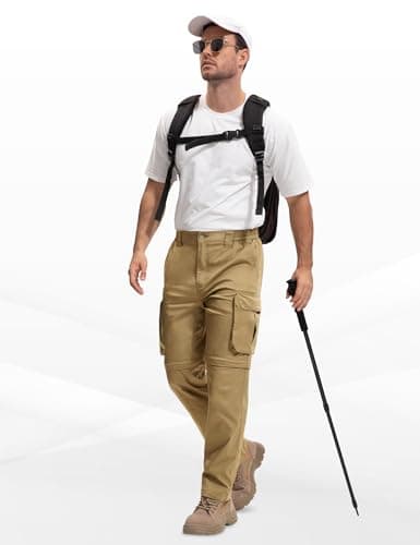 AOHIKE Cargo Pants for Men Convertible - Lightweight Zip Off Stretch Mens Hiking Pants for Outdoor Camping, Khaki - Thumbnail 5