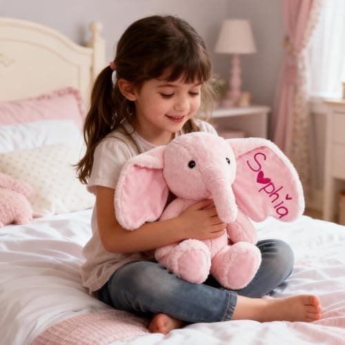 Personalized Elephant Stuffed Animal, Custom Elephant Plush with Embroidered Name, Toys for 1 2 3 Year Old Baby Girls Boys, Customized Christmas Birthday Gifts for Infant Toddler Newborn (Elephant) - Thumbnail 2