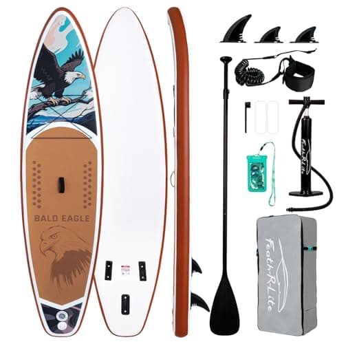 FEATH-R-LITE Inflatable Paddle Board Stand Up Paddleboards for Adults SUP with Premium Accessories Pump, Adjustable Paddle, Leash, Three Fins, Backpack (Ash Eagle) - Image 1