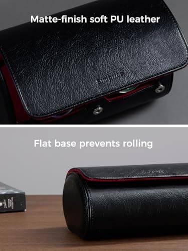 Simpirae Watch Travel Case for Men, PU Leather Watch Roll for 2 Watches, Watch Organizer for Birthday or Christmas, Black/Red - Thumbnail 5