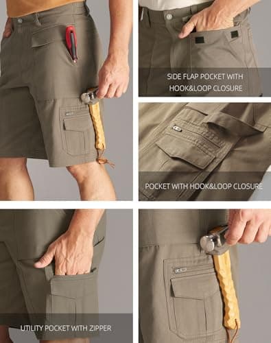 CHRONOLINE Men’s Cargo Shorts 2026 Spring Summer Regular Fit Cotton Workwear Utility Carpenter Shorts with Pockets, Taupe Gray, W32 - Thumbnail 6