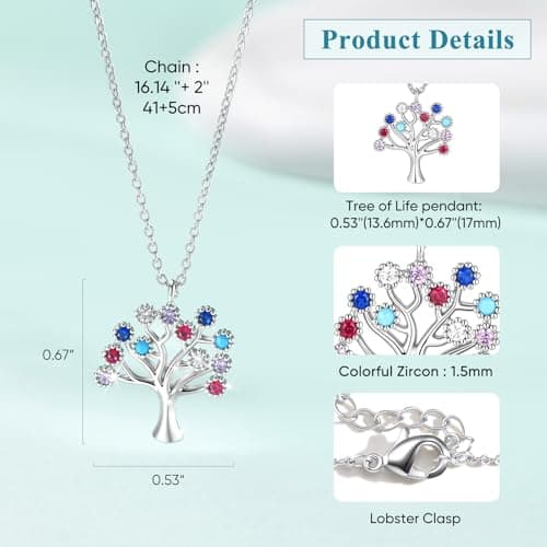 Juvux Tree of Life Pendant Necklace for Women - Colorful Cubic Zirconia Lightweight Charm Adjustable Chain Energy Jewelry Gift with Box for Mother Wife Grandma Daughter Mother Day Valentine Birthday - Thumbnail 3