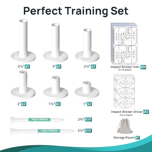 Rubber Golf Mat Tees Set – Durable Mixed Sizes for Consistent Tee Height, Indoor & Outdoor Practice for Driving Range & Simulator, Includes Impact Tape, Bamboo Tees & Storage Bag (68 PCS) - Thumbnail 2