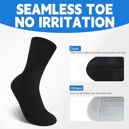 Forcool 6 Pairs Non-Binding Cotton Diabetic Socks for Men Women Loose Top Seamless Toe Wide Ankle Low Cut Socks for Diabetics, Black White, X-Large - Thumbnail 5