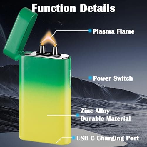 RSBYE Electric Lighter Rechargeable Arc Lighter USB C Electronic Plasma Lighters Metal Chargeable Lighters with LED Dazzling Power Display Design for Outdoor, Camping, BBQ (YellowGreen) - Thumbnail 2
