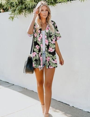 LILYCHIC Womens Button Down Shirts Casual Short Sleeve Tshirts Cute Collared Summer Casual Hawaiian Blouses Black M - Thumbnail 5