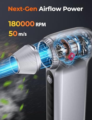 Electric Air Duster 180000RPM, Powerful Cordless Compressed Air Duster with 3-Speed Mini Air Duster Blower, Rechargeable Dust Cleaner for Computer Keyboard, PC, Car, Outdoor & Home Cleaning - Thumbnail 4