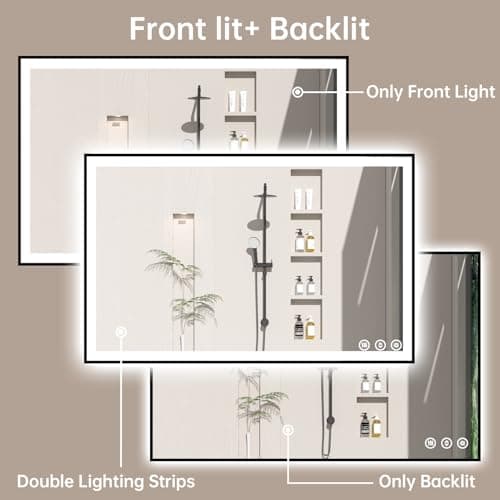 40x30 LED Bathroom Mirror with Lights, Black Aluminum Framed, Backlit + Front Lit, Lighted Bathroom Vanity Mirror for Wall, Anti-Fog, Memory Function, Dimmable, Shatterproof ETL Listed - Thumbnail 3