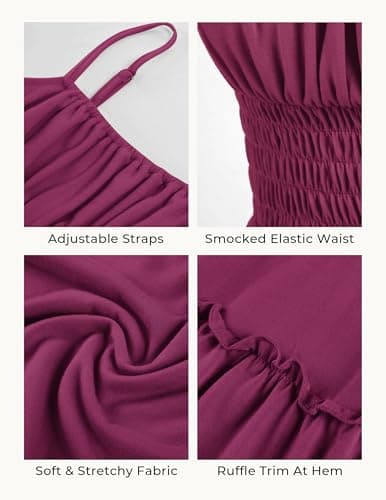 GRACE KARIN 2026 Summer Maxi Dresses for Women, Smocked Spaghetti Strap Long Dress, Flowy Boho Beach Sundress Purple Red XXL - Thumbnail 5
