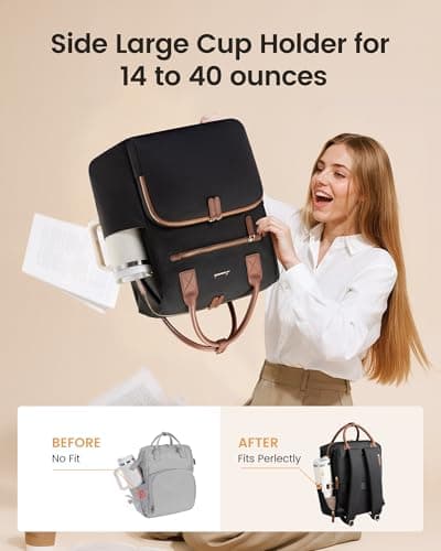 LOVEVOOK Laptop Backpack for Women & Men, Multi-Pocket College Business Work Bookbag with Saparate Laptop Compartment, Water Resistant Commute Travel Backpack for Teacher Nurse, 15.6 Inch, Black Brown - Thumbnail 6
