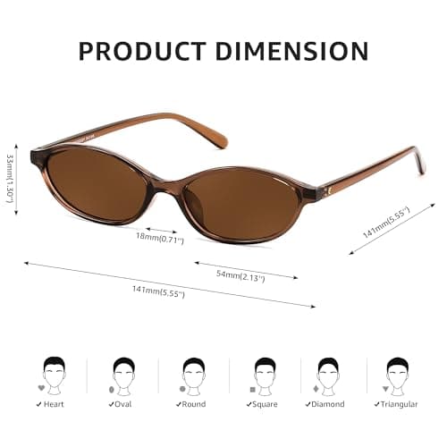 FEISEDY Retro Oval Sunglasses for Women Cat Eye 90s Lightweight Narrow Shades Trendy Sun Glasses B4196 - Thumbnail 6