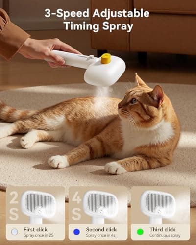 ROJECO 3-in-1 Pet Steam Brush for Cats&Dogs-Pet Spray Hair Removal Detangling Comb with Adjustable Mist,Handheld Deshedding Grooming Tool for Long/Short Hair,Massage Brush & Shedding Control,Cordless - Thumbnail 4