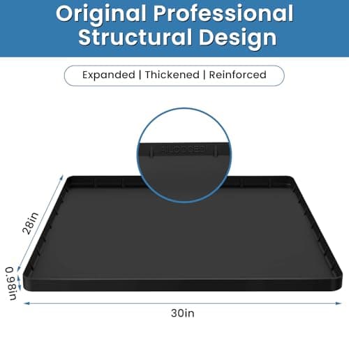 Large Thickened Washing Machine Mat 30" x 28" Silicone Under Washer and Dryer Drain Pan Drip Tray Floor Protector Non-Slip Flexible Soft Mat Waterproof Raised Edge 0.98'' Black - Thumbnail 4