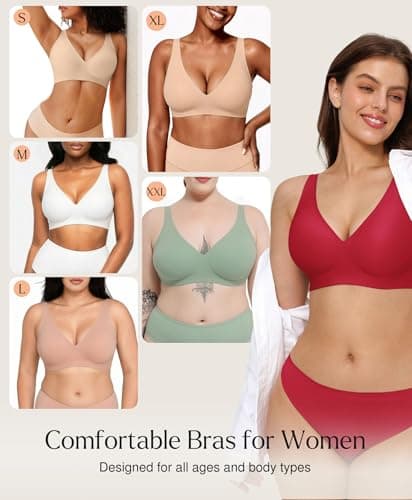 Red Bra Wireless Push Up Bra Seamless Bras for Women Comfy No Underwire Supportive Bralettes Deep V Comfortable Tshirt Bras M - Thumbnail 5