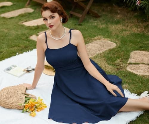 Belle Poque Navy Blue Cottagecore Dress for Women Summer Spring Beach Sundress Midi Homecoming Graduation Dresses L - Thumbnail 6