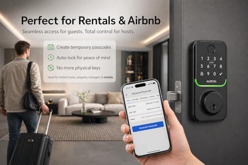 Smart Deadbolt Lock – 5-in-1 Keyless Entry: Fingerprint, Keypad, App, Card & Key | IP65 Weatherproof | Auto-Lock | Fits Standard Doors 1-3/8"-1-3/4" | No Wiring (Matte Black) - Thumbnail 5