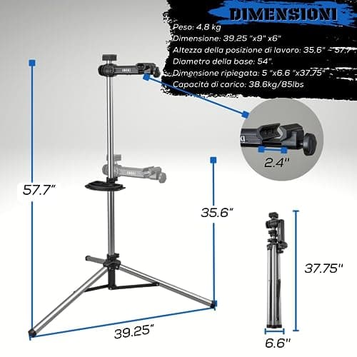corki Cycles Bicycle Repair Stand Maintenance Work Stand - Max 38Kg or 83.8 lbs Stable Heavy Duty Portable Bike Mechanic Stand with Adjustable Height 35.6"-57.7" for Mountain Road Carbon Fiber Bikes - Thumbnail 3