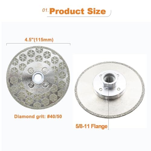 Electroplated Diamond Cutting Grinding Disc,BRSCHNITT 4 1/2 inch 115mm for Granite Marble Single Side Coated Diamond Grinding Wheel with 5/8-11 Flange - Thumbnail 2