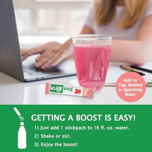Let'z Go Clean Energy Drink Mix – Natural Caffeine Packets, Vitamins C + D, Electrolytes, Sugar-Free, Zero Calories | Anytime Energy | 15 Count (Watermelon) - Thumbnail 6