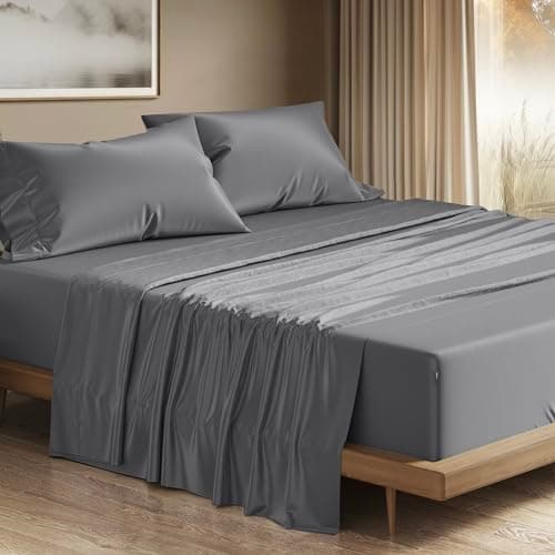 THREAD SPREAD 100% Egyptian Cotton Queen Sheets Set - 1200 Series Plush Collection Luxury Egyptian Cotton Sheets Queen Size Deep Pocket (4 PC, Dark Grey), Soft, Cooling, Sateen Weave Sheet Set - Image 1