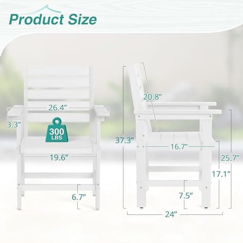 Homenjoy Patio Dining Chairs Set of 2, HDPS Weather Resistant Outdoor Chairs with Armrest, Heavy Duty 300LBS Support Patio Chairs for Backyard Deck Porch Balcony, White - Thumbnail 2