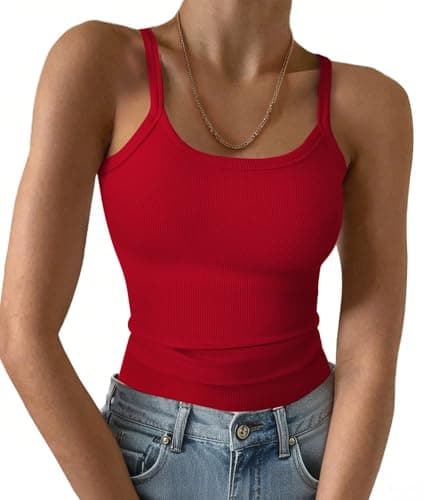 GKBK Womens Spaghetti Strap Scoop Neck Tank Tops for Women 2026 Ribbed Knit Fitted Soft Camisole Tank Shirts Red M - Image 1
