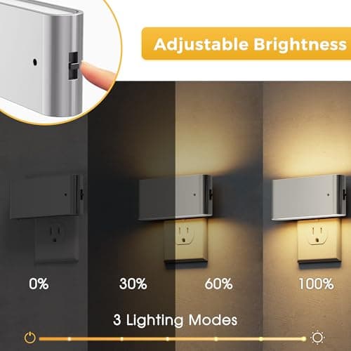 L LOHAS LED Night Light, 2 Pack Dimmable Modern LED Night Lights Plug into Wall,Dusk to Dawn Sensor Night Lights for Kid, 0-100LM 3000K Soft White Nightlight for Hallway Bedroom Stairway(Silver) - Thumbnail 3