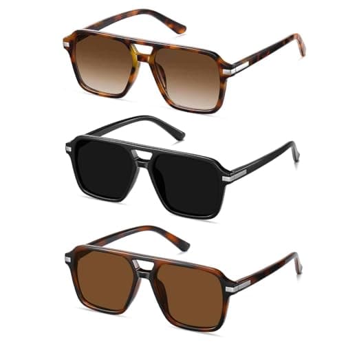 AOJINOJO Retro Aviator Sunglasses for Women Men Classic 70s 90s Vintage Trendy Square Aviators(Black/Grey+Tortoise/Gradient Brown+Tortoise/Brown)