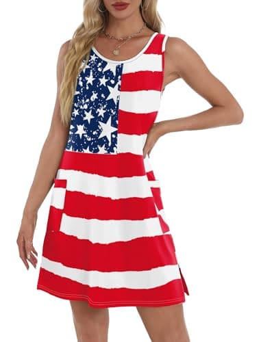 BKRIVE Stars and Stripes Summer Dresses for Women 2026 Loose Swing T Shirt Casual Dress Sundresses with Pockets American Flag S - Thumbnail 4