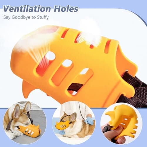NACOCO Anti Bite Dog Muzzle - Dog Soft Mouth Rhino with Adjustable Strap Covers Breathable Silicone Cage Pet for Biting Chewing Small Medium (Yellow Rhino, S) - Thumbnail 4